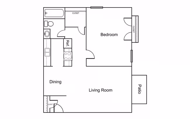 1 Bedroom / 1 Bath 123 floor plan